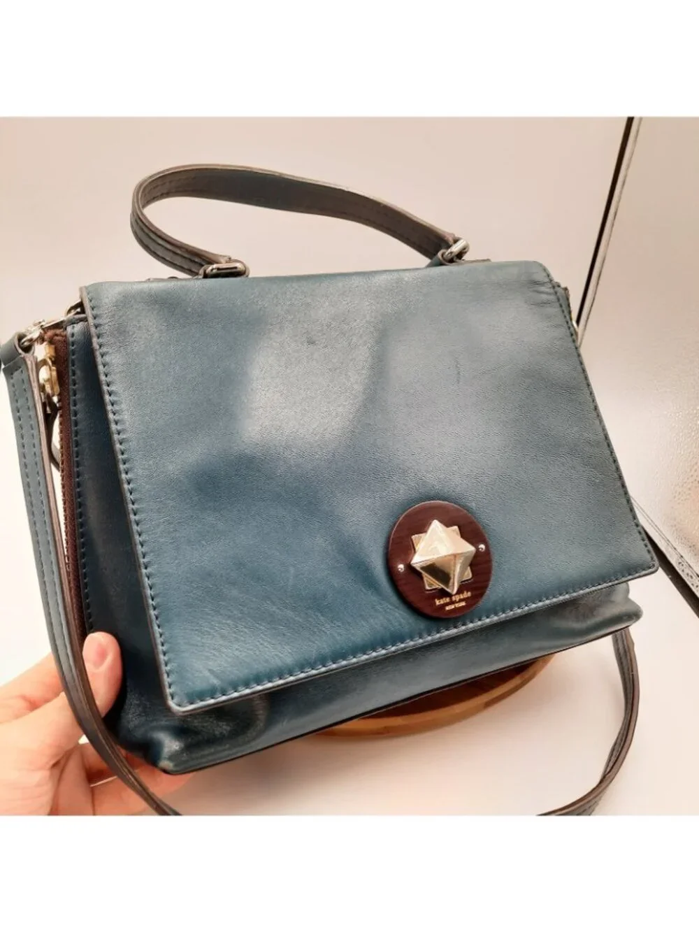 Kate Spade Bag Varick Street Abbie Satchel Teal Green Leather Shoulder Strap